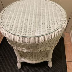 $50-Brand New Indoor/ Outdoor Wicker  Glass Top Side Table Or Coffee Table