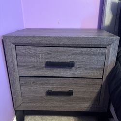 Modern 2-Drawer Nightstand – Grey Wood Finish
