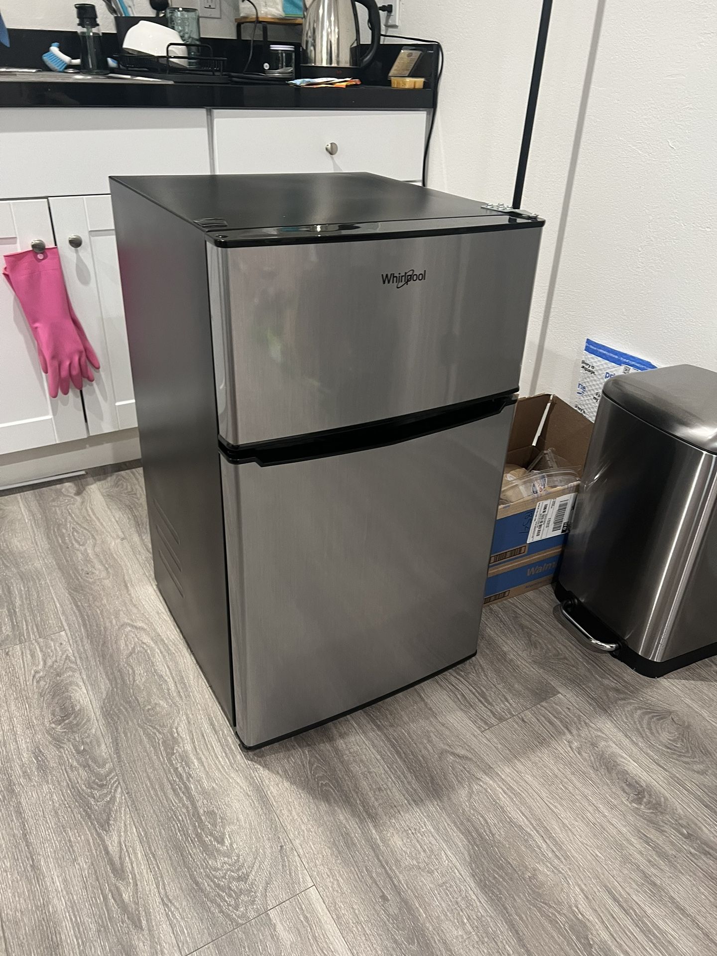 Whirlpool 3.1 cu. ft. Compact Mini Fridge in Stainless Steel with Dual Door True Freezer