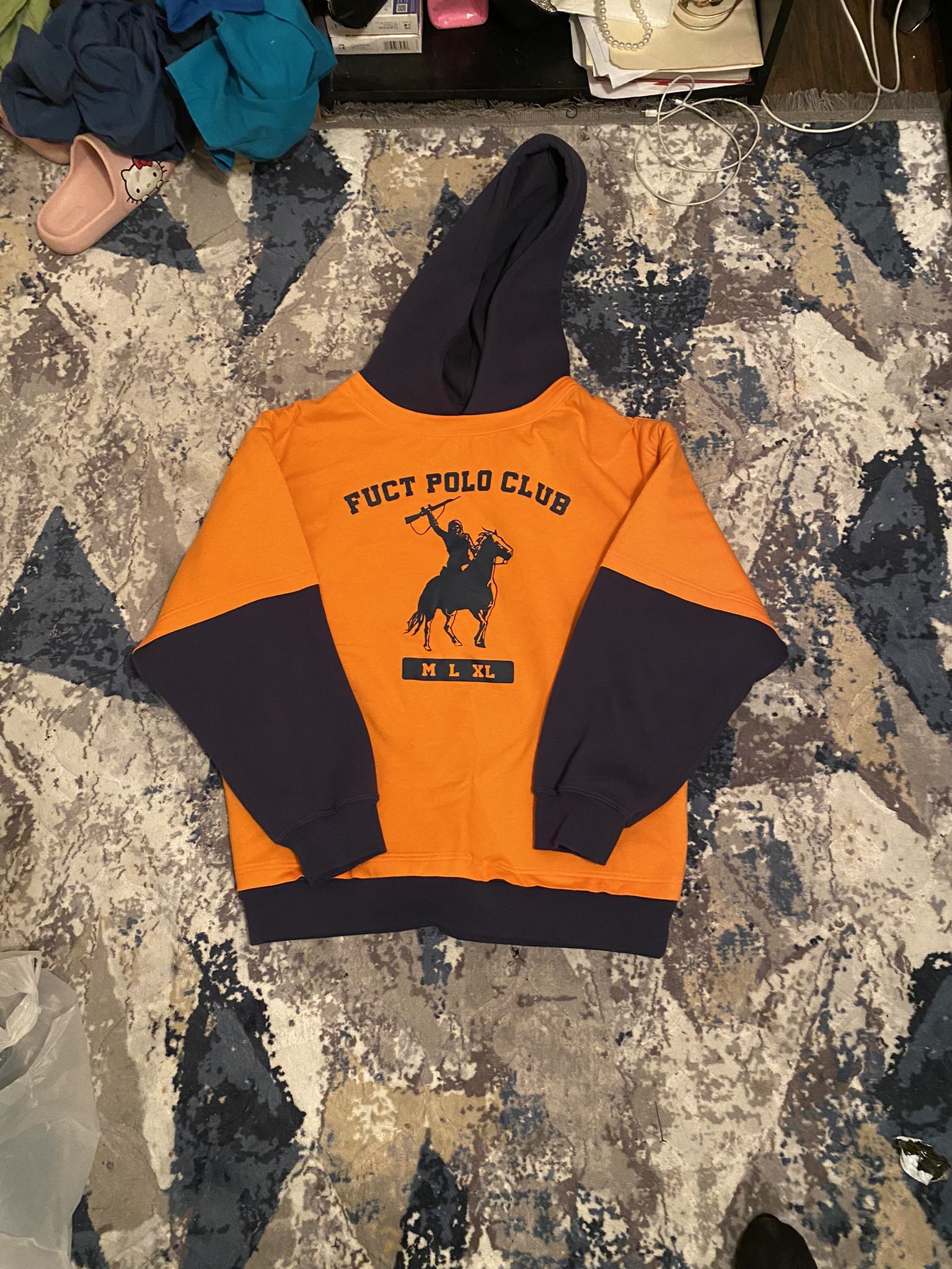 FUCT POLO CLUB HOODIE TEE ORANGE/ NAVY