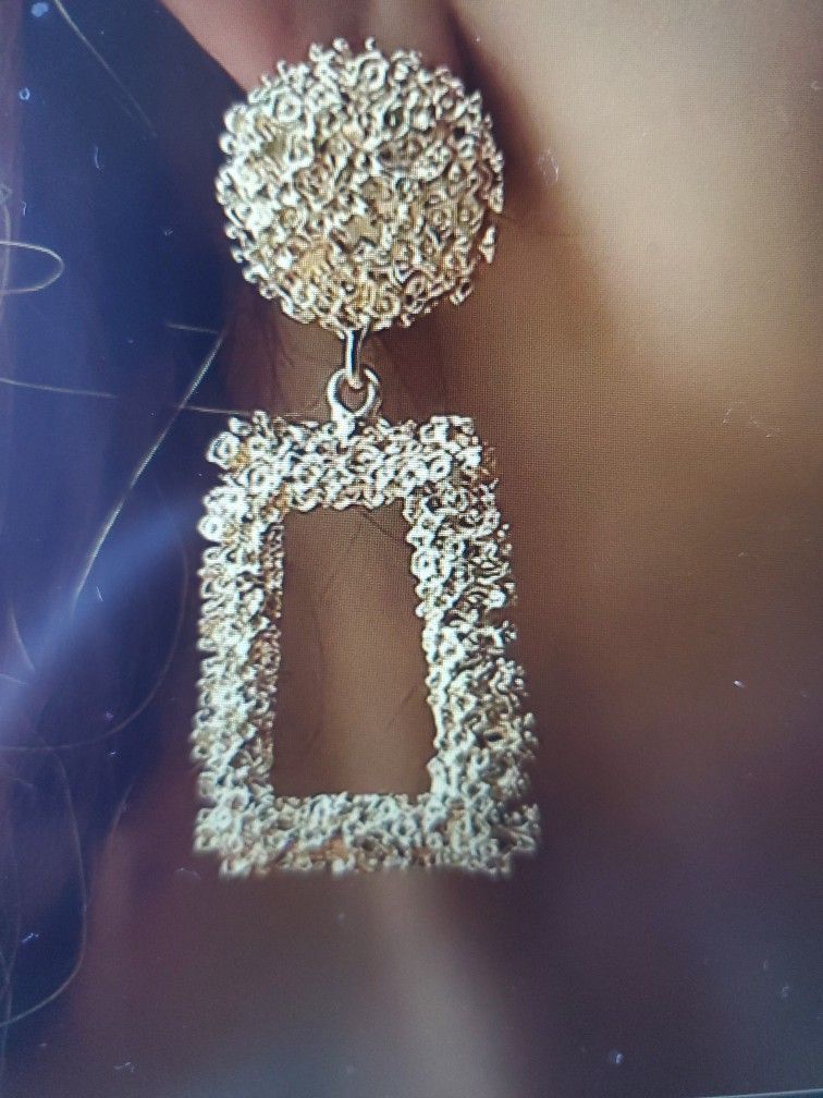 Gold Plated Nugget Style Drop Earrings. Fashion Statement Women Earrings