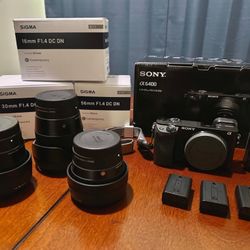 Sony a6400 (body) and 3 Sigma Lenses (16, 30, 56mm)