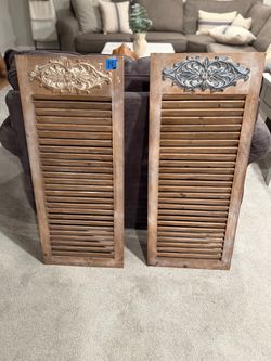 Decorative Wood Louvered Shutter Panels Set of 2