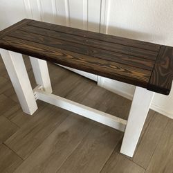 40” X 14” X 25” Solid Wood Bench Stool Seat Brown White Rectangular 