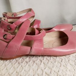 Velvet Angels Size 7 Pink Strappy Zipper Back Ballet Flats Womens Shoes 