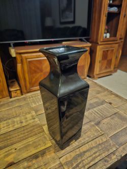Vintage Haeger Floral Black Glazed Ceramic Square Vase