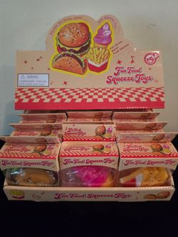SQUISHY Food Party Favors, Box of 18, Hamburger, Fries, Ice Cream, Taco