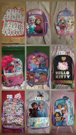 Hello Kitty,  Trolls,Vampirina, Lol, Strawberry, Encanto,Frozen Backpack