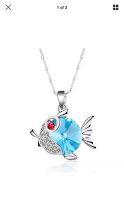 Fashion jewelry lake blue crystal cute fat fish charm Silver pendant necklace