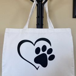 Canvas Tote Bag New Heart And Dog Paw 