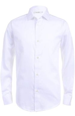 Calvin Klein Boys' Long Sleeve Buttoned Cuffs & Shirttail Hem Sateen Dress Shirt