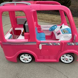 12V Power Wheels Barbie Dream Camper Battery-Powered Ride-On with Music Sounds