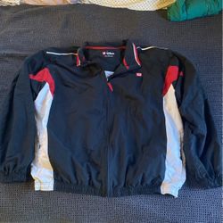 Vintage Wilson Men’s WindBreaker Jacket - Black w Red & White 