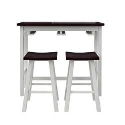 White/Brown, Particle Board 42 in. Kitchen Prep Table with 3-Stools