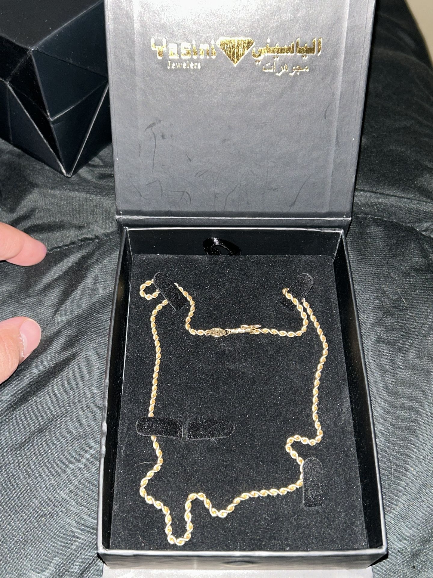 14 K Solid Gold Rope Chain 18in & 14k Gold Rind With Quarter Karat Worth Of Diamonds In It