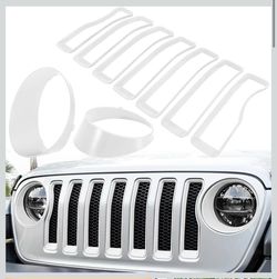 Front Grille Mesh Inserts & Headlight Cover for 2018-23 Jeep Wrangler