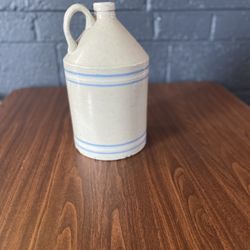 Vintage Primitive Stoneware Crock Blue Stripes