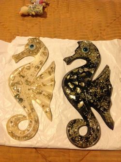 Vintage Sea horse wall plaques with abalone shells