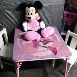 Minnie Mouse Table And Chairs With Minnie Mouse Stuffed Character