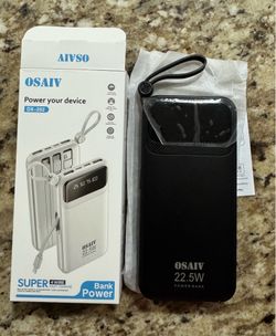 High-capacity Power Bank 10000mAh, 22.5W Fast Charging, Includes 3 Cables