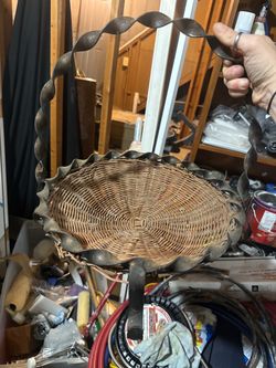 Vintage Wicker Basket with Wrought Iron Handle