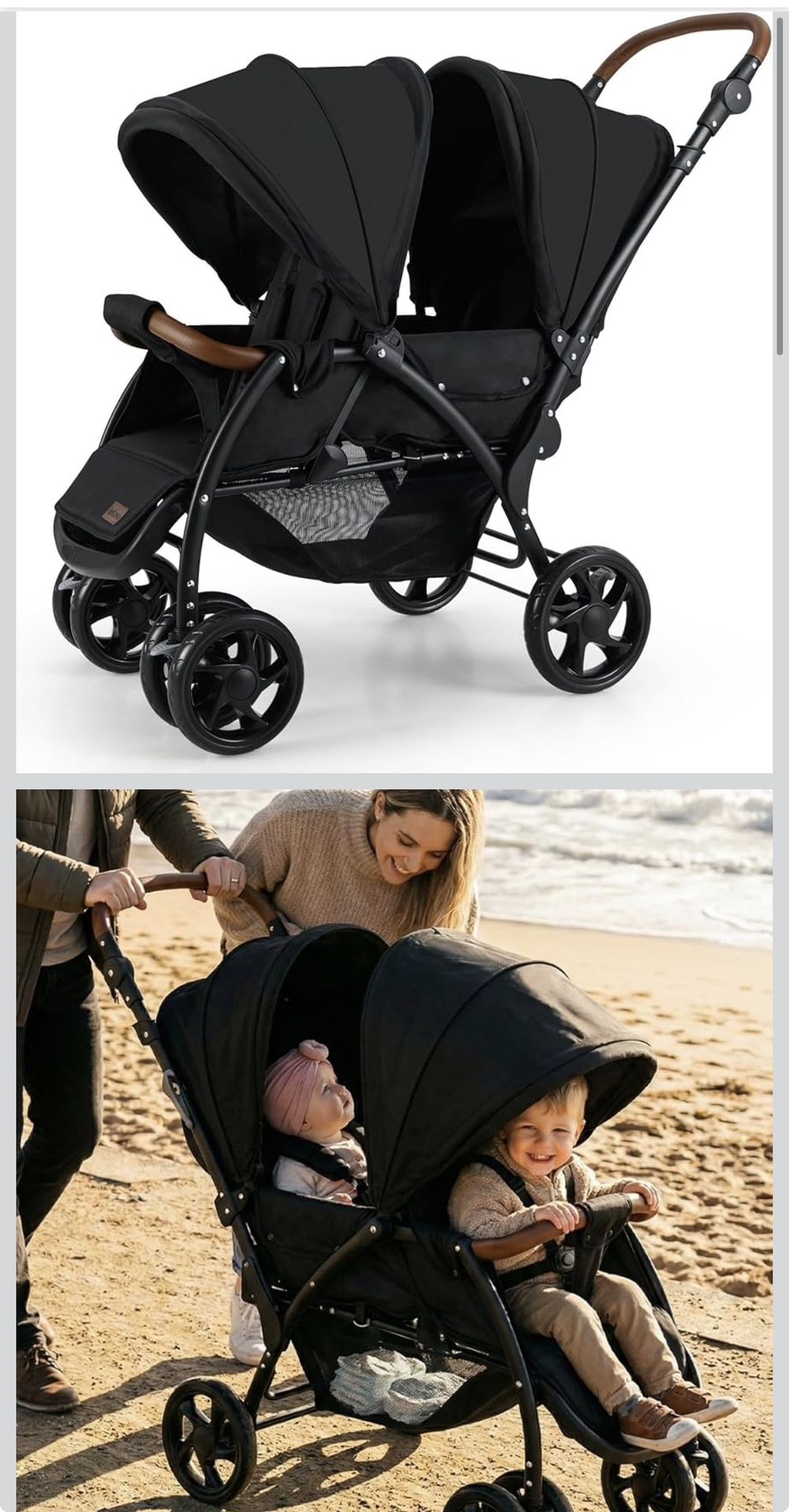 Double Stroller With Rain & Cup Holder Attachments