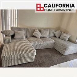 U-Shaped Pull-Out Sectional Sofa with Storage & USB