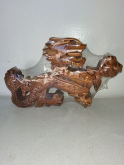 VINTAGE INTERLOCKING WOODEN DRAGON PUZZLE SCULPTURE HAND CARVED NEW