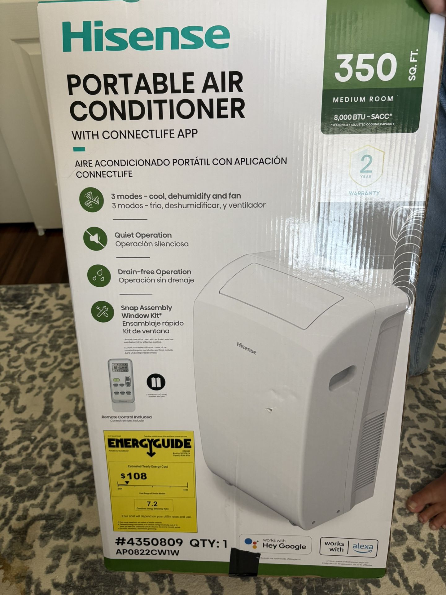 Portable Air Conditioner (AC) - Hisense 8,000 BTU