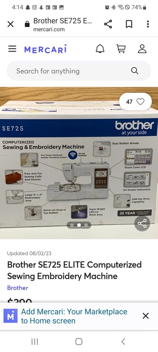 BROTHERS SE725 SEWING AND EMBROIDERY MACHINE for Sale in Philadelphia