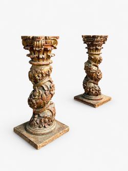 Pair of Italian Rococo Painted and Parcel Gilt Columns, c.1920’s
- Delivery Available