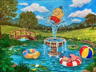 A Day at the Pond Pokemon Painting, Pokemon Fan Art
