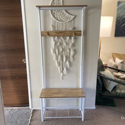Oak wood White Metal Wood Shoe Rack Storage Entryway Bench With Shelf 