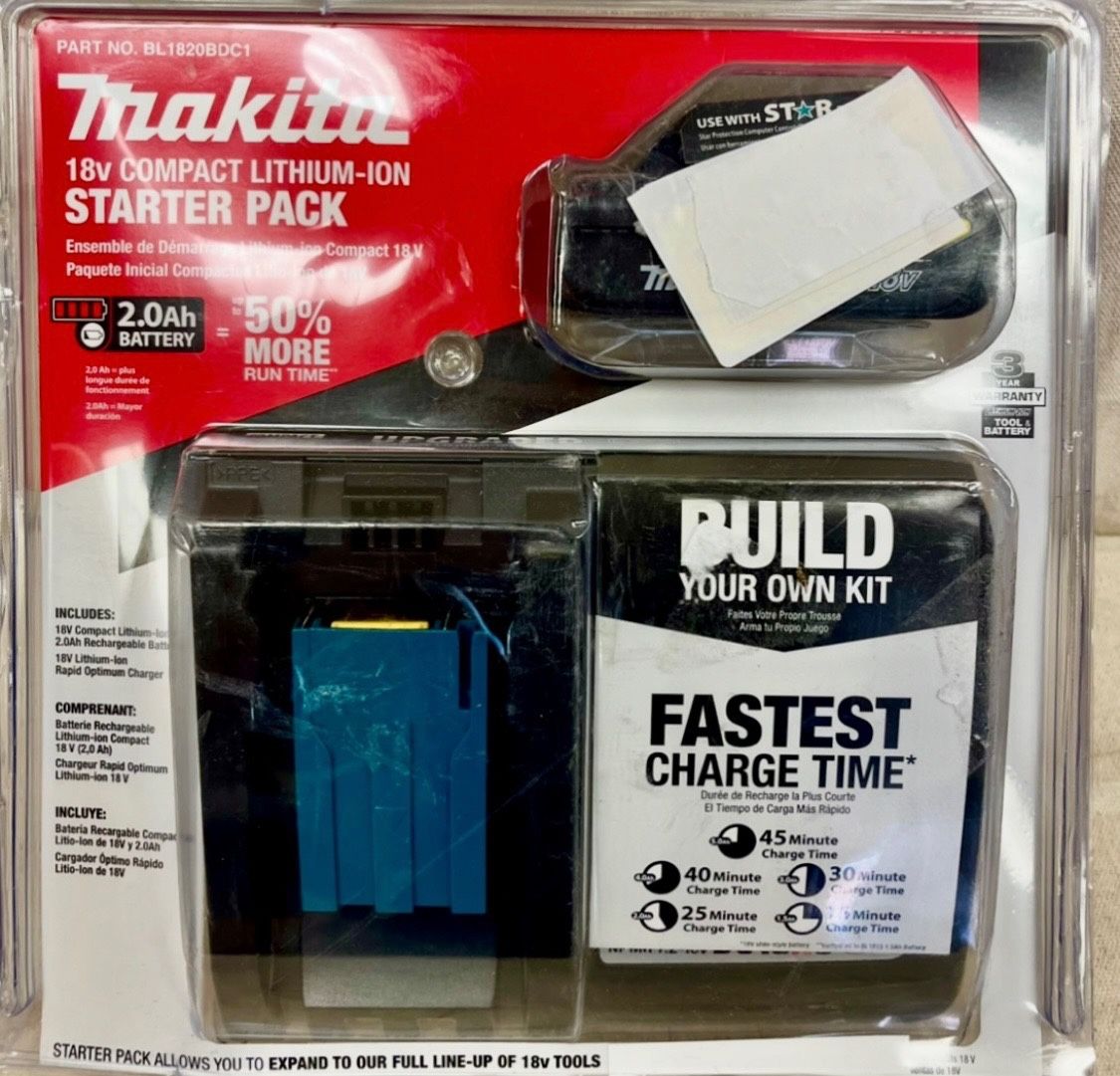 New MAKITA BL1820BDC1 Compact 18V Battery and Rapid Charger Starter Pack