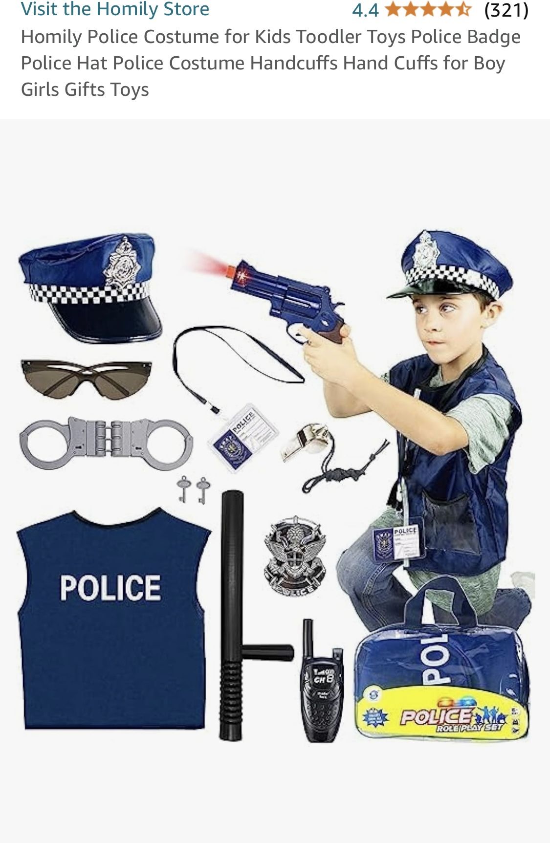 Police Costume for Kids Toodler Toys (age 6+)