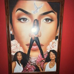 Large Print Aaliyah “More Than A Woman” Airbrush Wall Art 39.5 x 27 Glass Framed