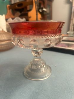 Vintage Indiana glass kings crown thumbprint ruby flash candy dish