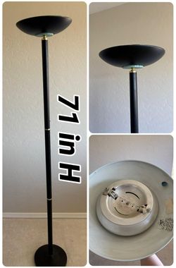 1990's Black Halogen torchiere floor lamp with uplight bowl shade