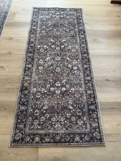 Vintage-Style Floral Area Rug – Brown & Charcoal, 2x5