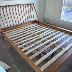 Queen Wood Bed Frame With Sealy Mattress And Memory Foam Topper