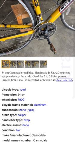Cannodale road bike R500 - $255