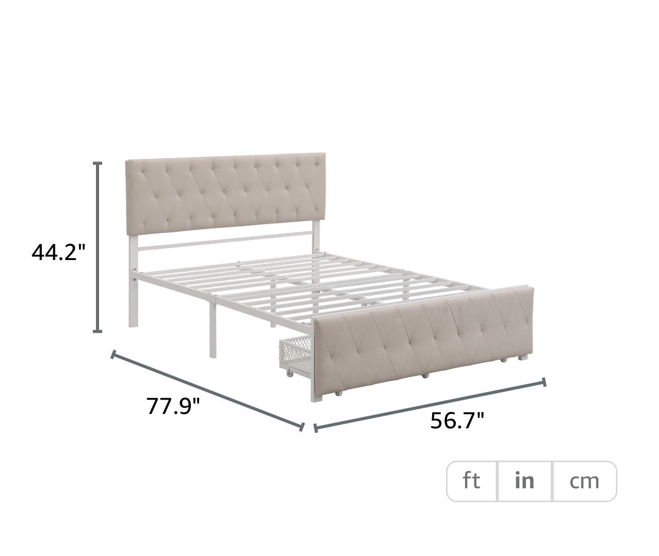 Full Bed with Drawers, Upholstered Platform Bed with Headboard, Metal Bed Frame with Storage for Boys, Girls, Kids, Teens, Beige