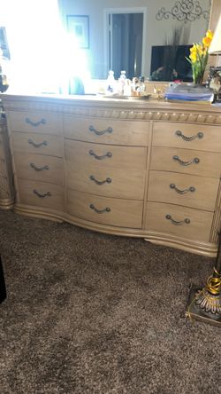 Large blonde Broyhill Wood Dresser with Mirror