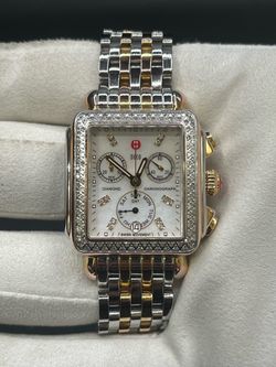 MICHELLE MW06P01C5046 DECO TWO-TONE 18K YELLOW GOLD-PLATED WATCH .66CT TW 35MM *6353