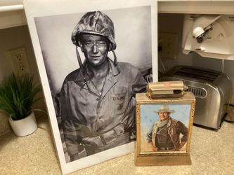 John Wayne USMC Poster NEW AND John Wayne Decanter 1979 Used