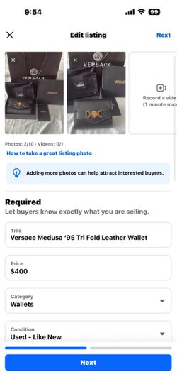 VERSACE tri fold leather medusa wallet