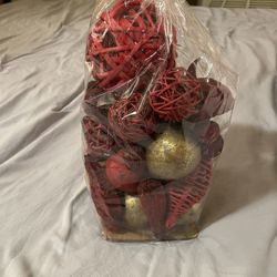 Red Potpourri Balls and Gold Vase