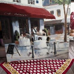 20x20” Sidewalk Cafe Painting On Canvas