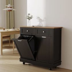 Brand new-in original box Wheeled Double-sided Black & Bamboo tilt out trash/recycling bin.