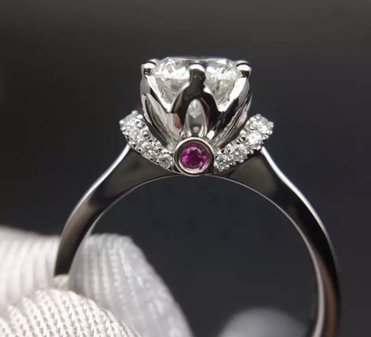 Moissanite diamond engagement bridal wedding ring ✨ side ruby ✨ promise Ring ✨ GUARANTEED TO PASS DIAMOND TEST